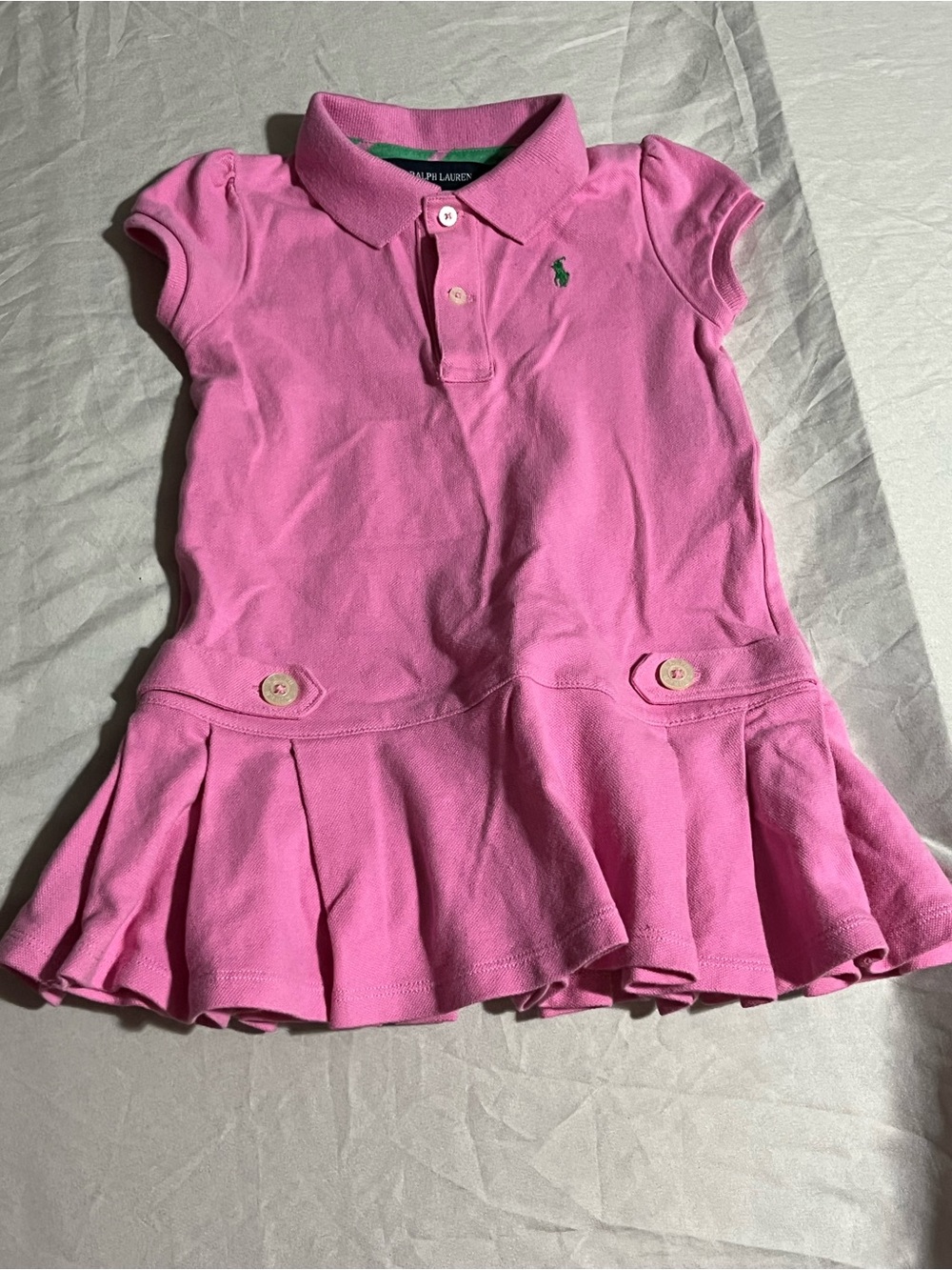 Ralph Lauren Bright Pink Polo-Style Pleated Dress for Girls Size 24 Months